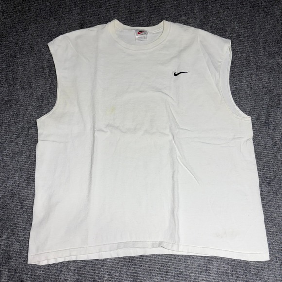 Nike Mens Sleeveless T Shirt White Small Swoosh Logo Made in USA XXL - Picture 1 of 4